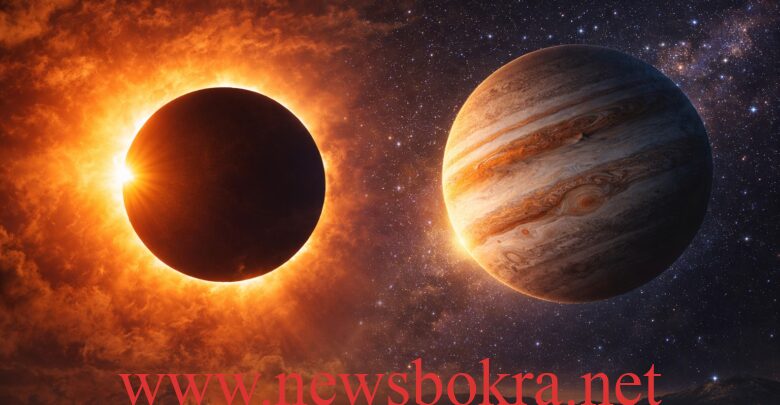 كسوف الشمس يتزامن مع تراجع كوكب المشتري.. مشهد كوني نادر يثير دهشة العلماء 1 كسوف الشمس